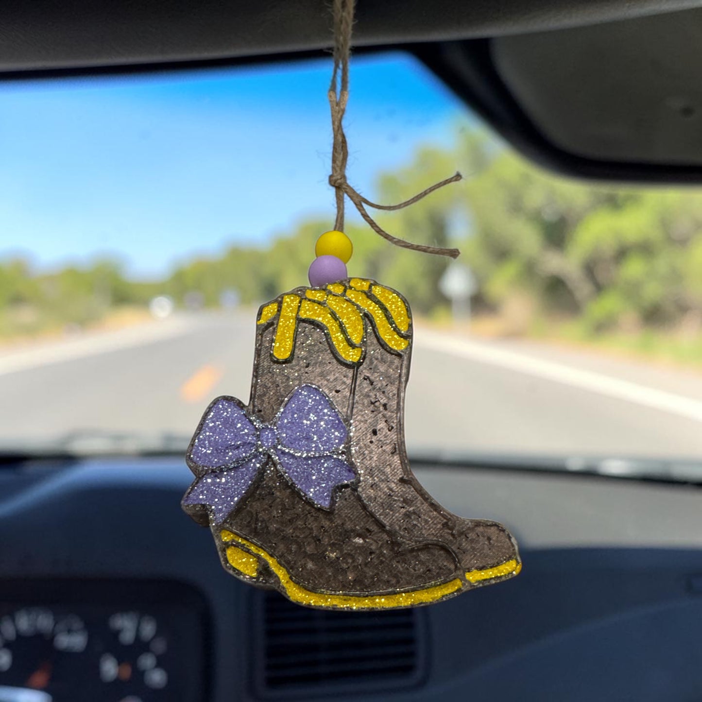 Cowboy Boot Freshie with Bow – Western Car Air Freshener - Handmade Hanging Car Air Freshener