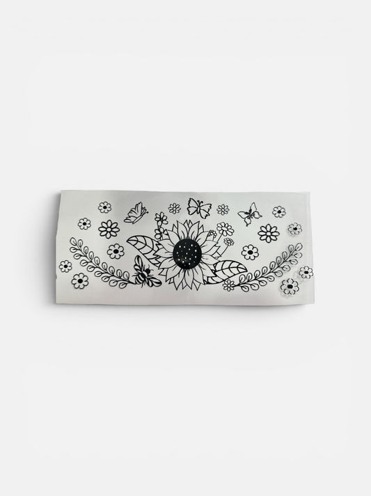 Flowers - Sunflower Black & White 16oz UV DTF Transfer for Cups #278