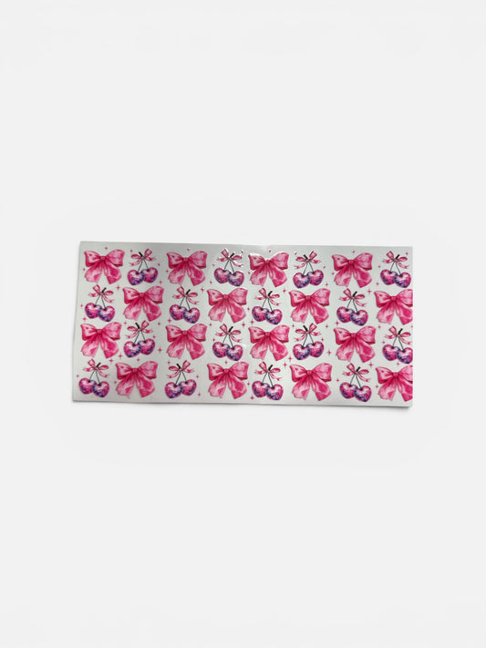Pink Bows and Heart Cherries UV DTF 16oz Cup Wrap, #286 Tumbler Decal