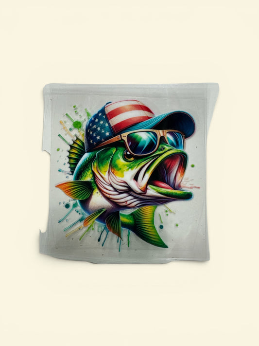 Bass Fish with Hat 16oz UV DTF Cup Wrap Transfer for Cups #333