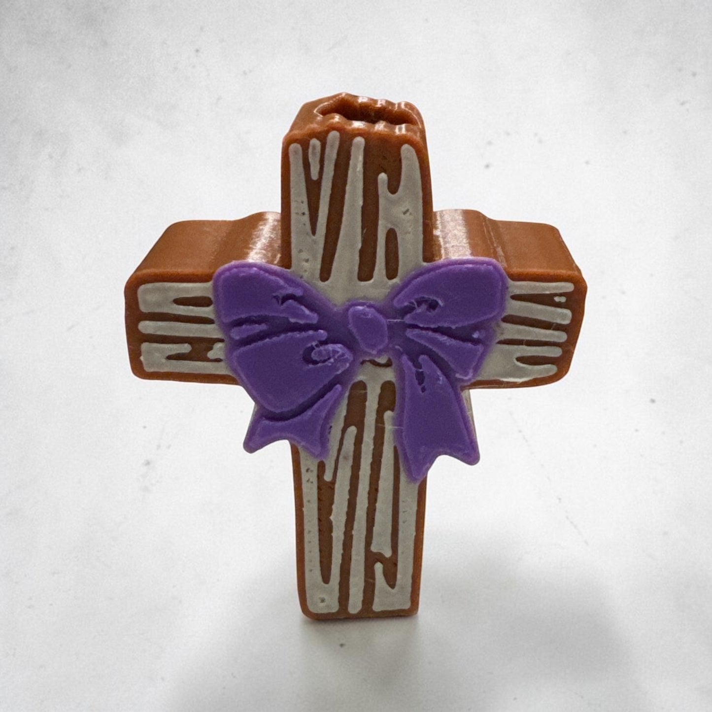 Cross with Purple Bow Straw Topper – Cute Silicone Drink Accessory for Tumblers