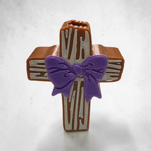 Cross with Purple Bow Straw Topper – Cute Silicone Drink Accessory for Tumblers