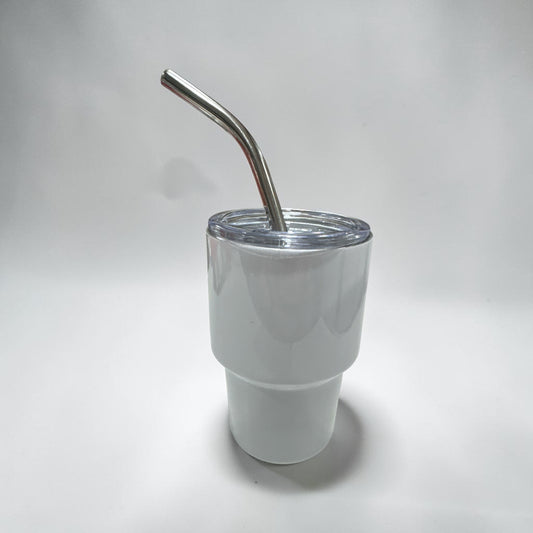 3 OZ White Stainless Steel Double Wall Mugs with Lids and Straw