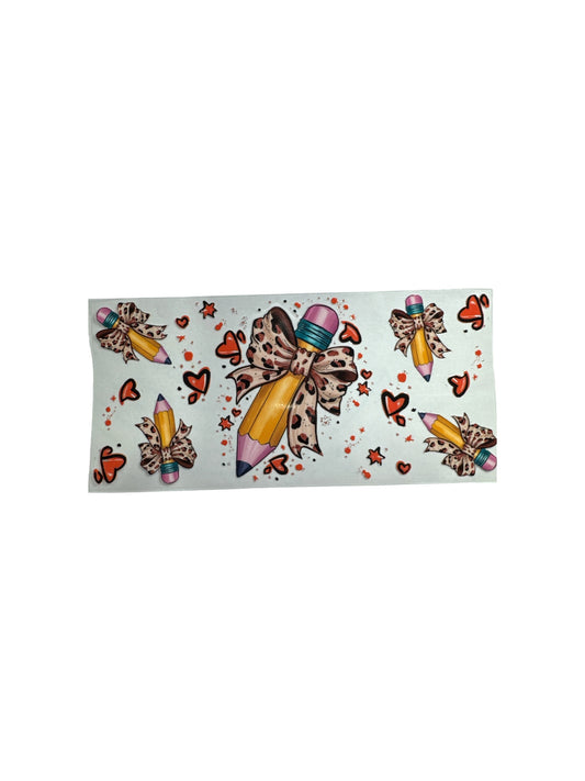Pencil with Bows 16oz UV DTF Cup Wrap Transfer for Cups #353
