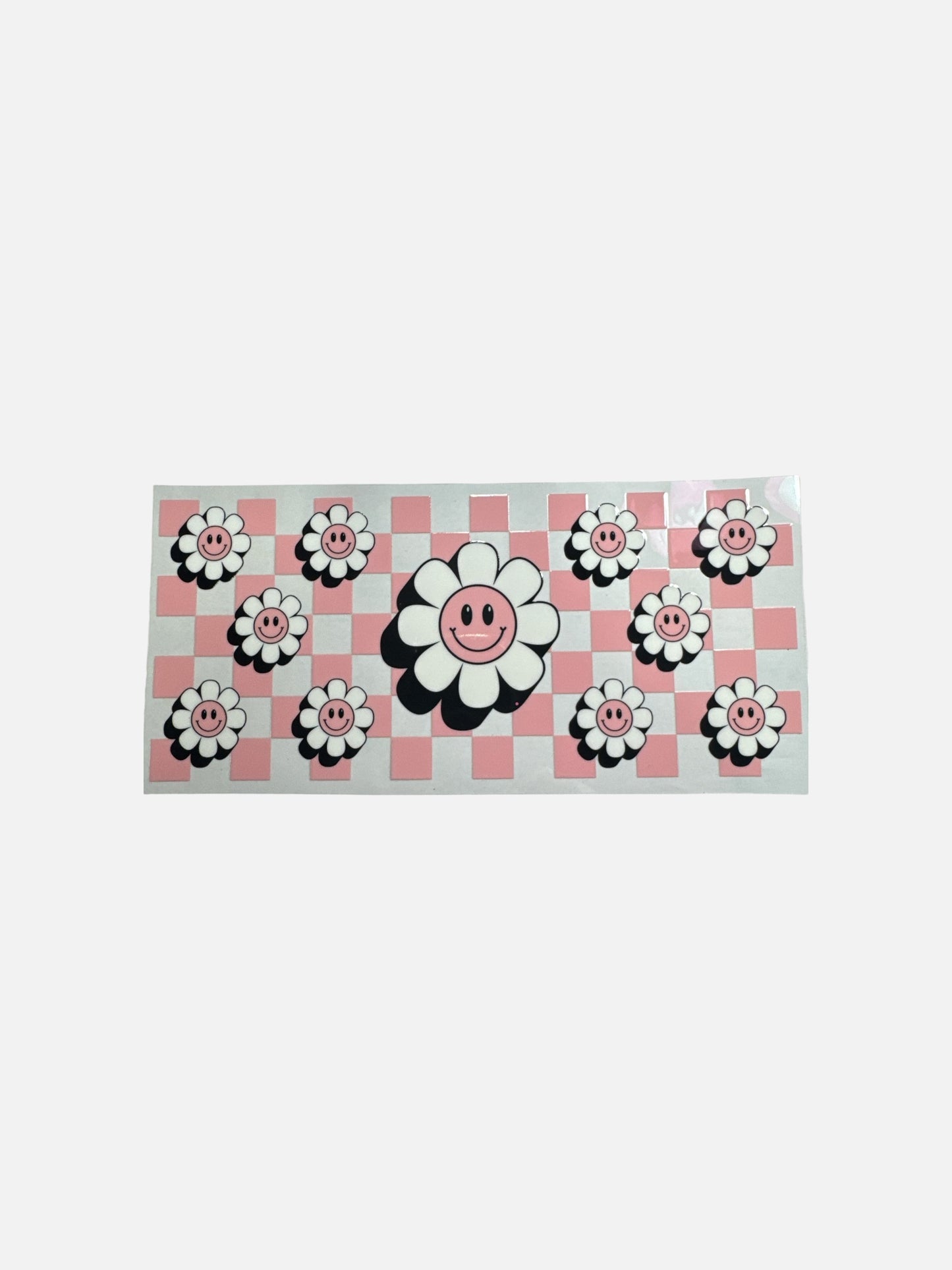 Daisy Flower and Pink Checkers 16oz UV DTF Transfer for Cups #363