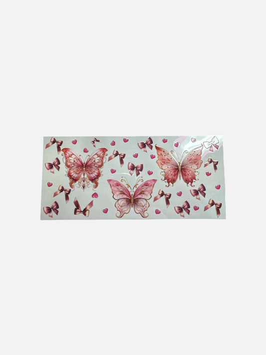 Pink Butterflies UV DTF 16oz Cup Wrap, #364 Tumbler Decal