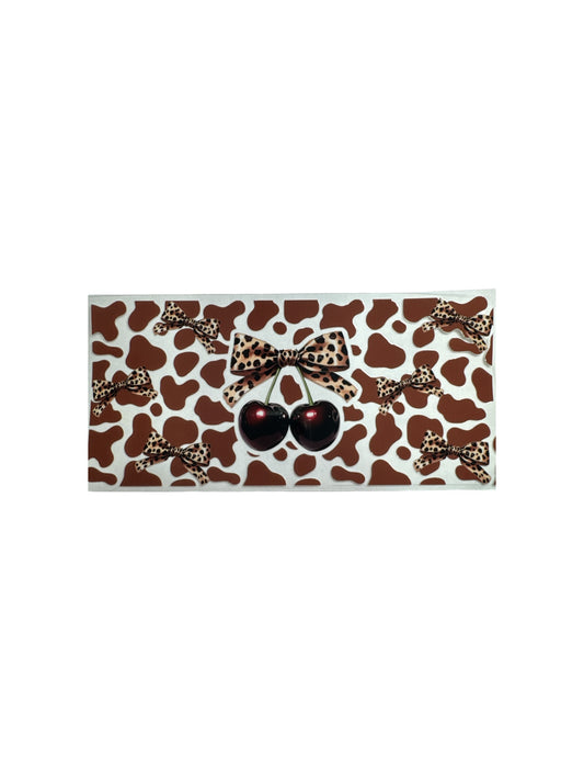 Cherry Bows Lepoard UV DTF 16oz Cup Wrap, #347 Tumbler Decal
