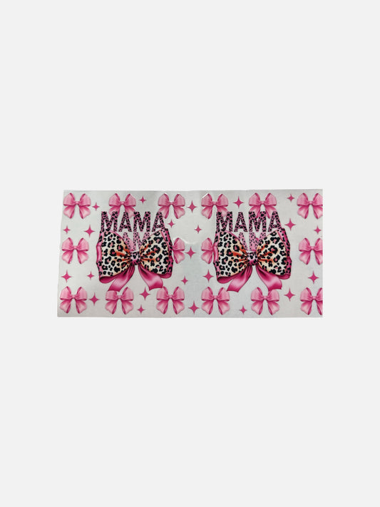 MOM pink leopard bows UV DTF 16oz Cup Wrap, #377