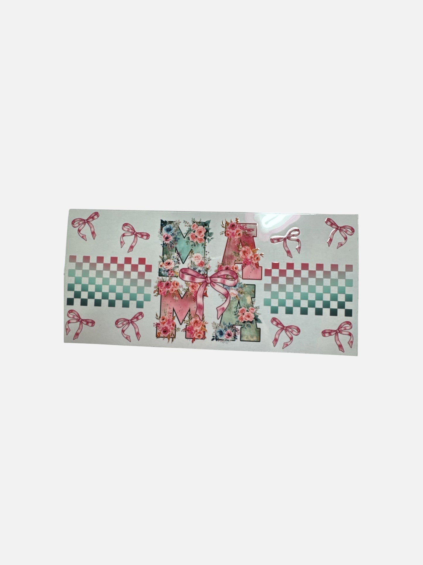Mama Checkered Pink and Blue Life UV DTF 16oz Cup Wrap, #390