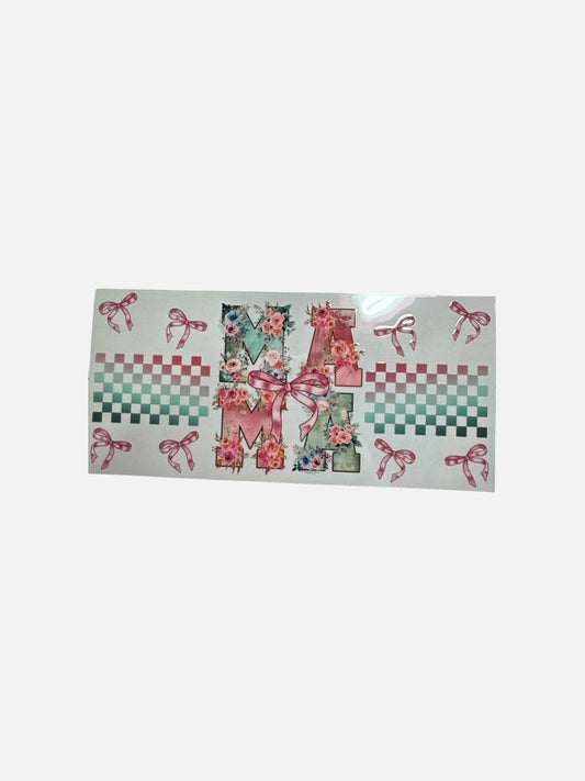 Mama Checkered Pink and Blue Life UV DTF 16oz Cup Wrap, #390