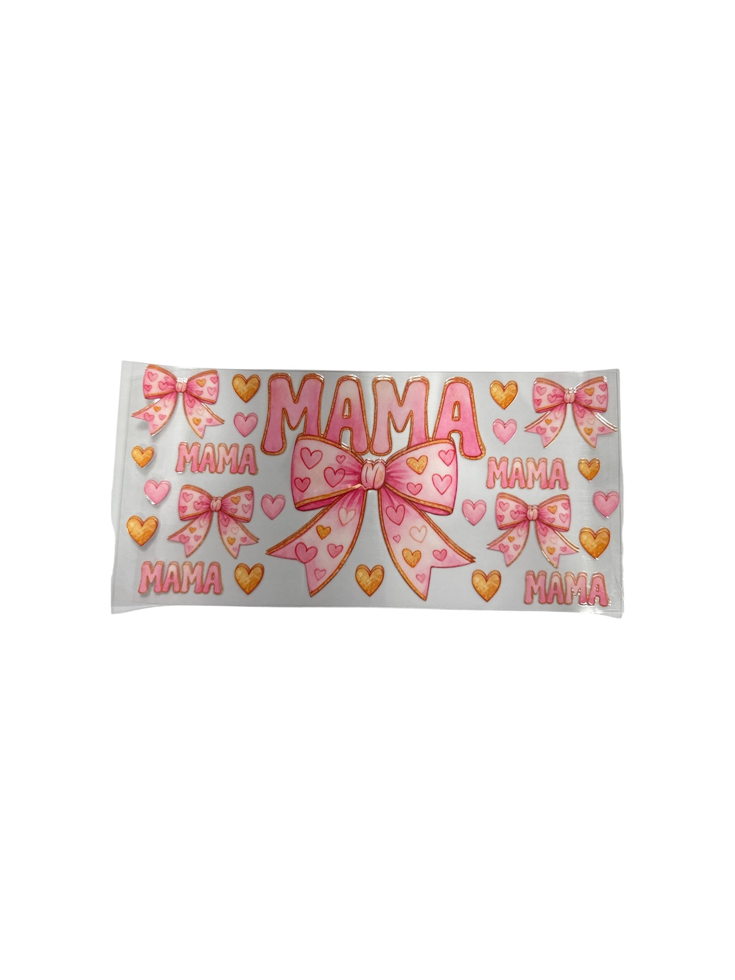 Mama with bows - pink and orange UV DTF 16oz Cup Wrap, #516