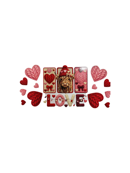 LOVE Hyland Cow Valentines 16oz UV DTF Transfer #397