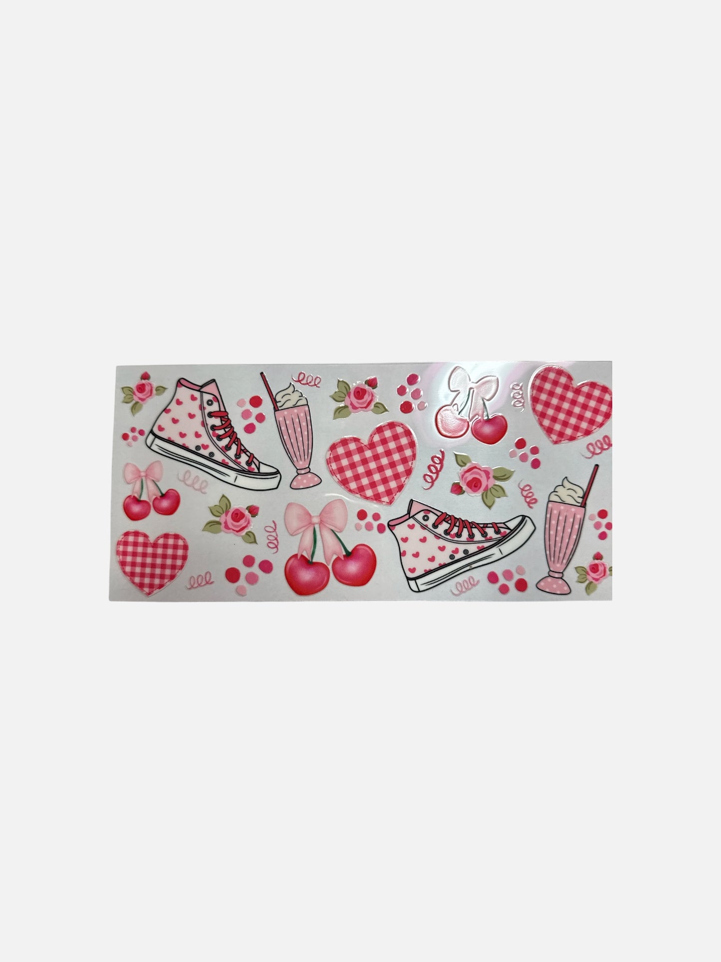 High Tops, Milkshakes, Hearts and Cherries UV DTF Cup Wrap – 16oz UV DTF Transfer #398