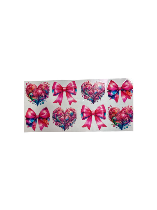 Pink Bows and Pink Swirl Hearts UV DTF Cup Wrap – 16oz UV DTF Transfer #399