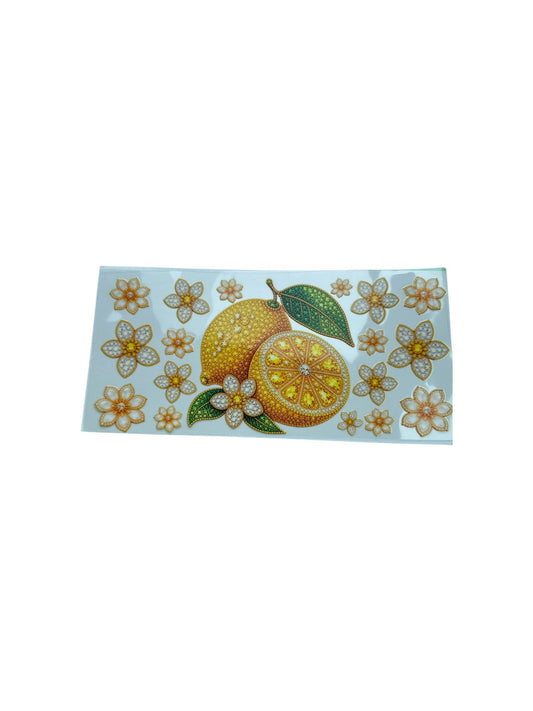 Lemon with Flowers Rhinestone 16oz UV DTF Transfer for Cups #442