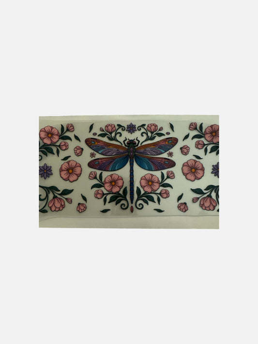 Dragonfly with Flowers- 16oz UV DTF Cup Wrap Transfer for Cups #469
