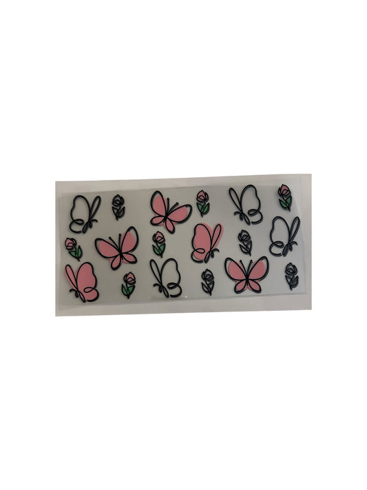 Butterflies Pink Outlined- 16oz UV DTF Cup Wrap Transfer for Cups #466