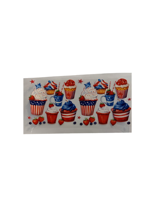 Cupcakes Red White and Blue 16oz UV DTF Cup Wrap Transfer for Cups #478