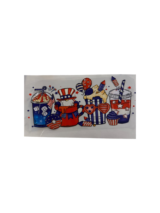 Patriotic Drink Red, White and Blue 16oz UV DTF Cup Wrap Transfer for Cups #480