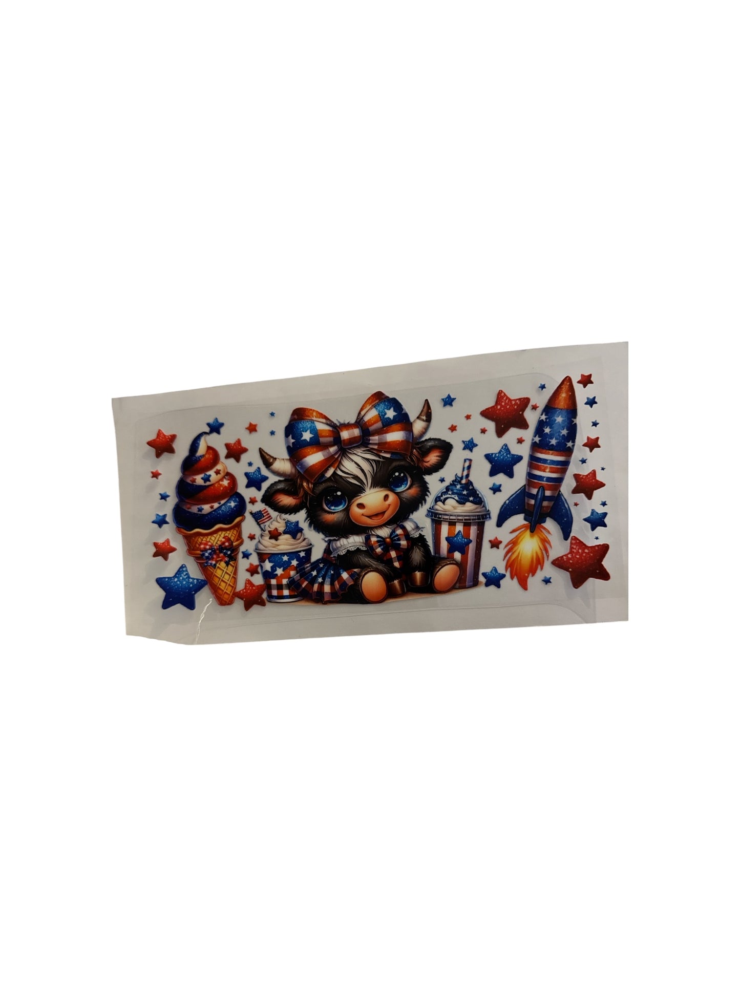 Hyland Cow July Red, White and Blue 16oz UV DTF Cup Wrap Transfer for Cups #481