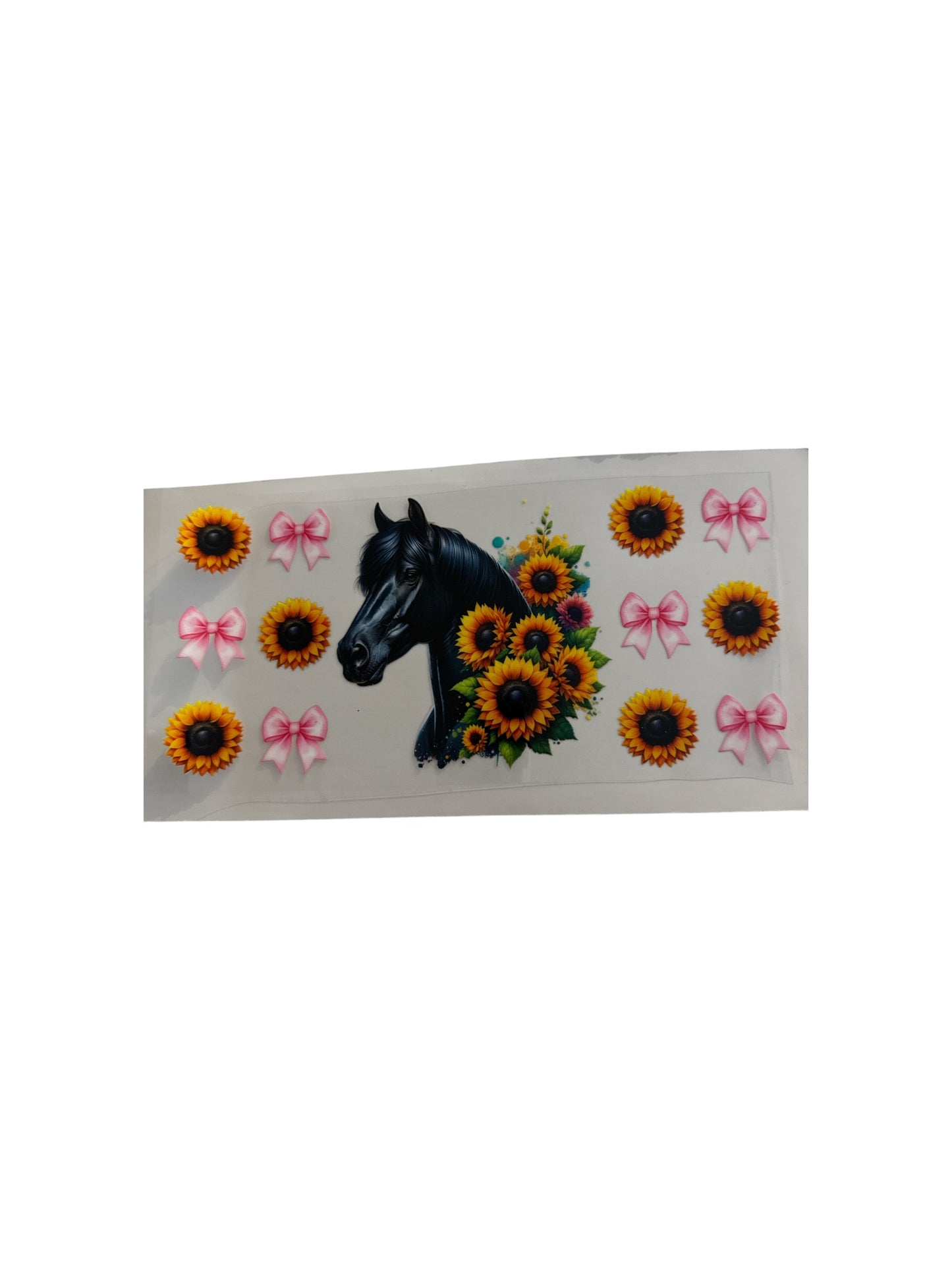 Black Horse in Sunflowers 16oz UV DTF Cup Wrap #497