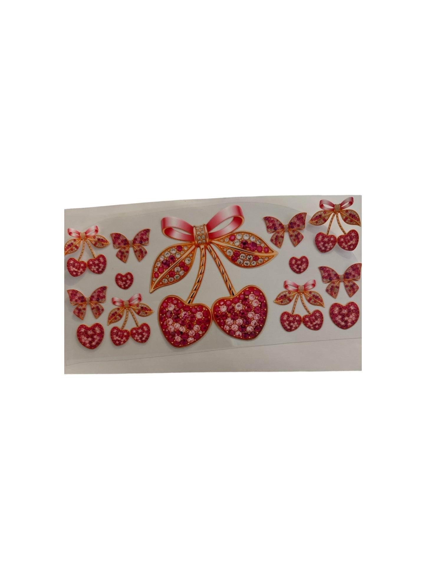 Cherry Pink Bows with Rhinestones UV DTF Cup Wrap – #472