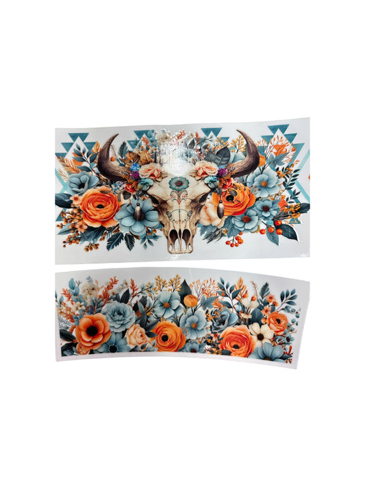 Skull in Flowers 40 oz UV DTF Transfer Wrap, #577 Decal