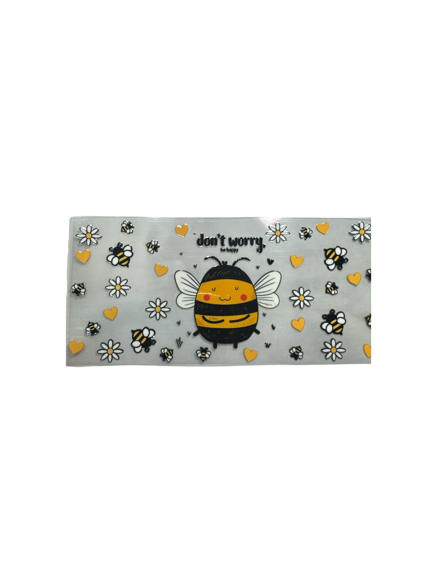 Bumble Bee Don't Worry Cup Wrap with Flowers 16oz UV DTF Transfer #623