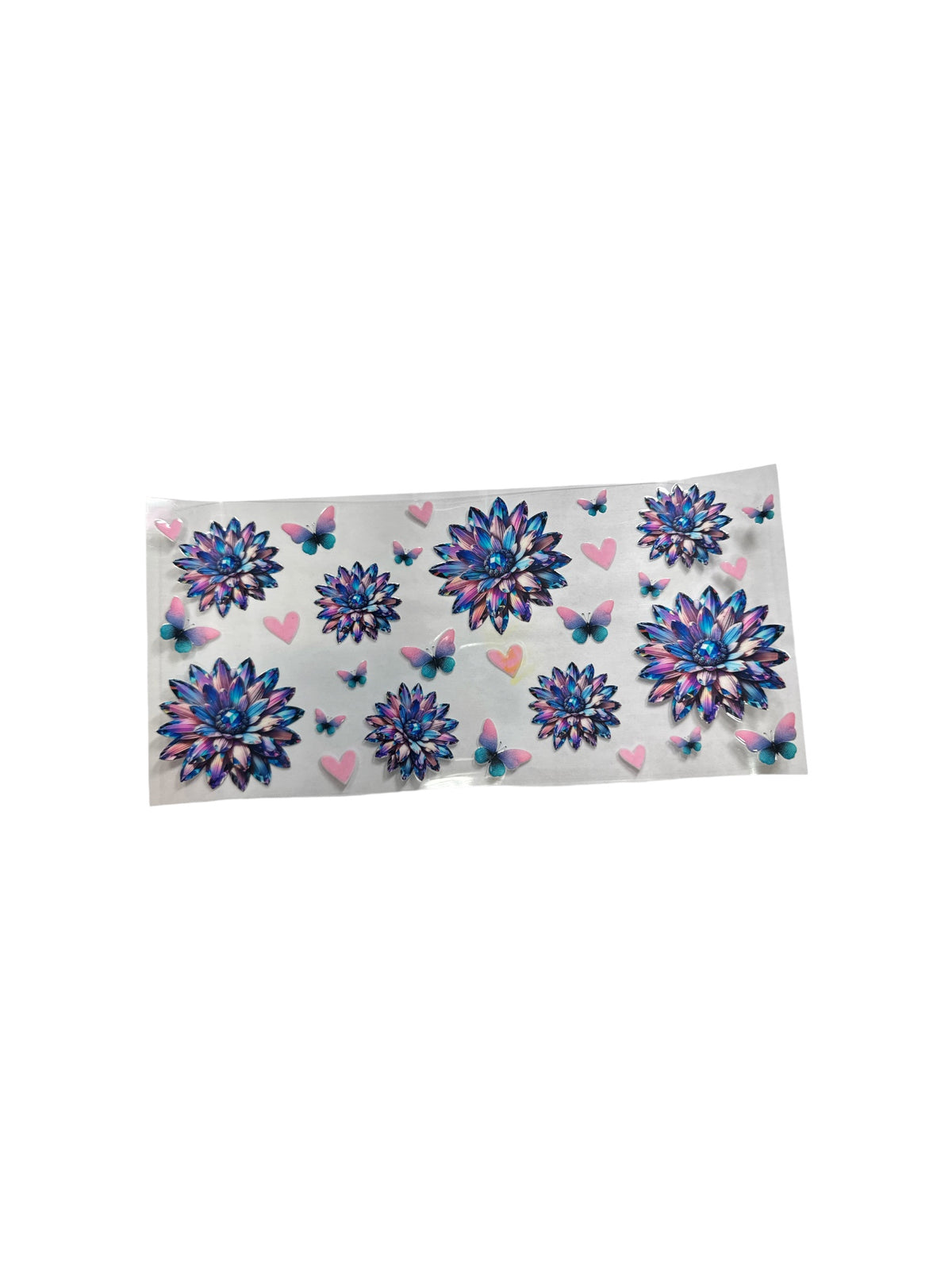 Diamond Flowers Pink and Blue UV DTF Cup Wrap – 16oz UV DTF Transfer Cups #580