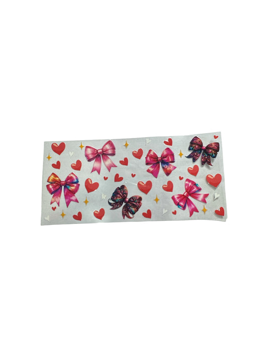 Bows Pink Color Hearts 16oz UV DTF Transfer #591