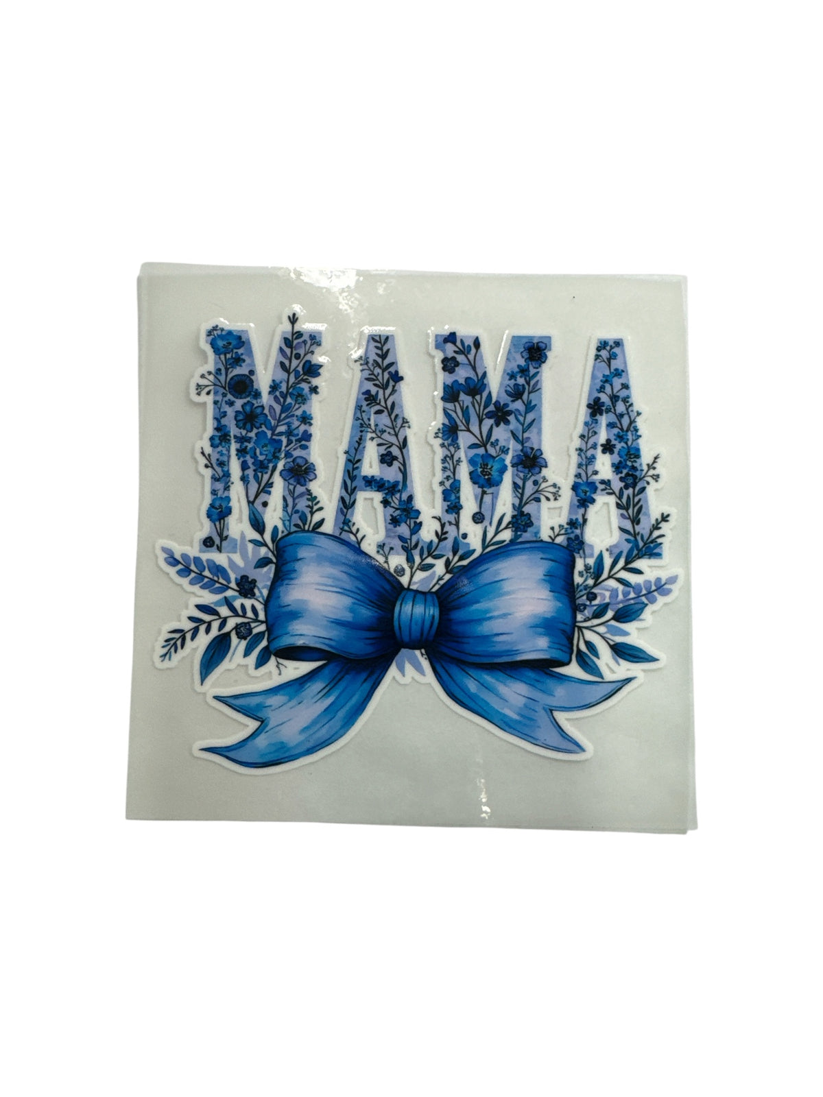 15oz GLOW IN THE DARK UV DTF Mama Blue Bow Transfer #637