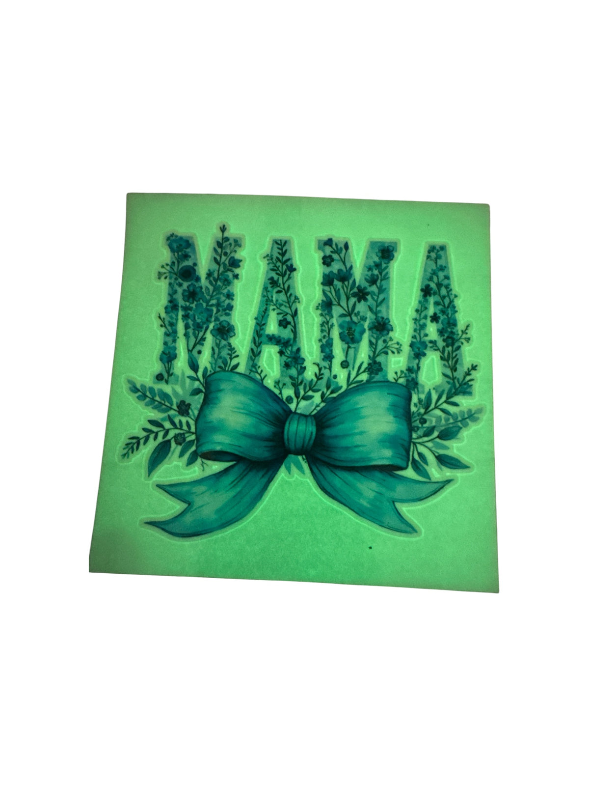 15oz GLOW IN THE DARK UV DTF Mama Blue Bow Transfer #637