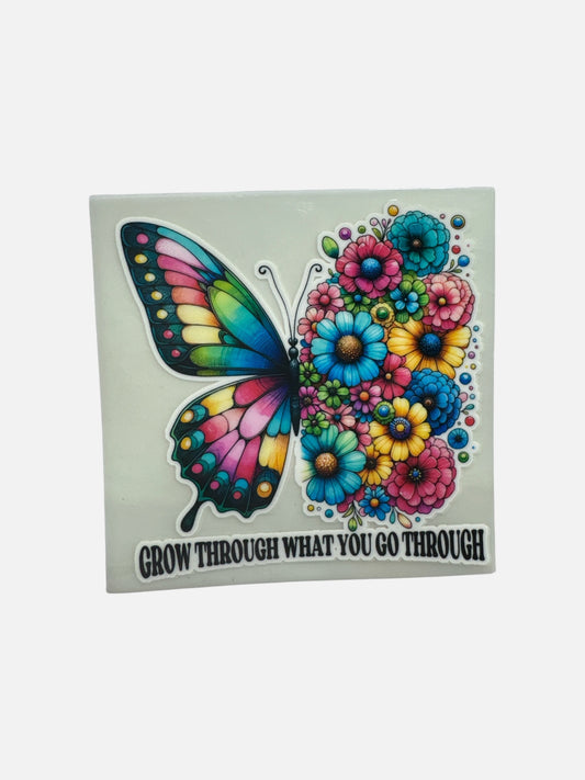 15oz GLOW IN THE DARK UV DTF Butterfly with Flowers Transfer #657