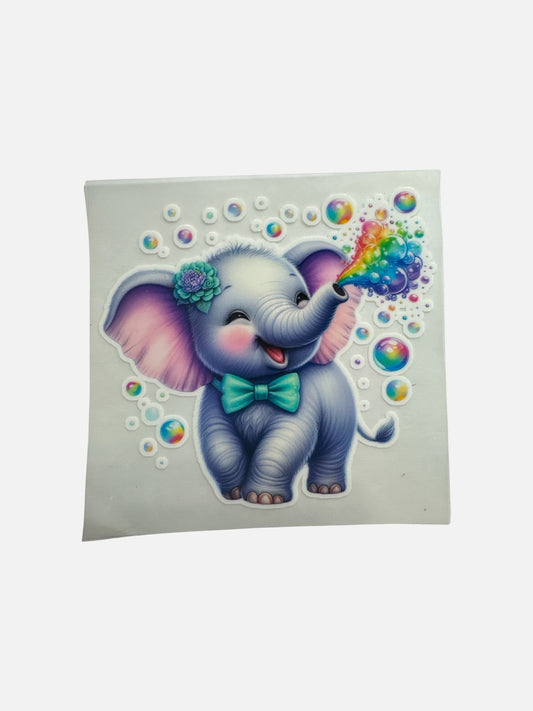 15oz GLOW IN THE DARK UV DTF Elephant with Bubbles Transfer 661