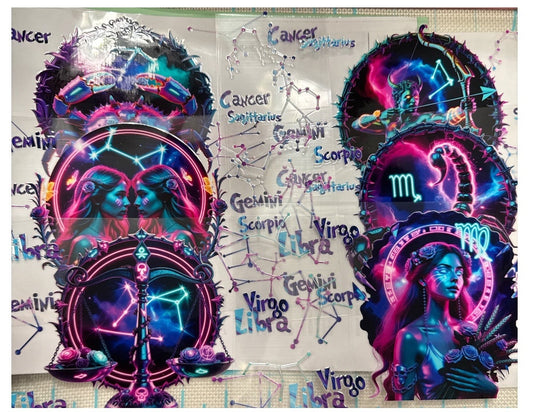 Choose A Zodiac VIBRANT Colors UVDTF Decals| Aquarius| Aries| Cancer| Capricorn| Gemini| Leo| Libra| Pisces| Sagittarius| Scorpio| Taurus| Virgo