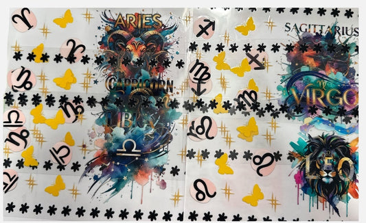 Choose A Zodiac Wrap| COLOR BURST Yellow Butterflies UVDTF Decals| Aquarius| Aries| Cancer| Capricorn| Gemini| Leo| Libra| Pisces| Sagittarius| Scorpio| Taurus| Virgo