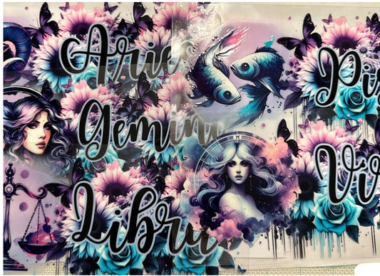 Choose A Zodiac FLORAL UVDTF Decals| Aquarius| Aries| Cancer| Capricorn| Gemini| Leo| Libra| Pisces| Sagittarius| Scorpio| Taurus| Virgo