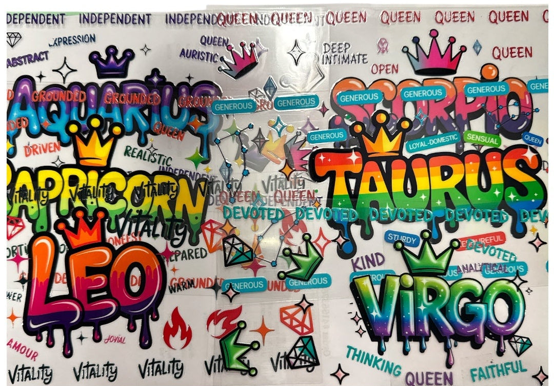 Choose A Zodiac Crowns UVDTF Decals| Aquarius| Aries| Cancer| Capricorn| Gemini| Leo| Libra| Pisces| Sagittarius| Scorpio| Taurus| Virgo