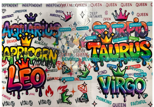 Choose A Zodiac Crowns UVDTF Decals| Aquarius| Aries| Cancer| Capricorn| Gemini| Leo| Libra| Pisces| Sagittarius| Scorpio| Taurus| Virgo