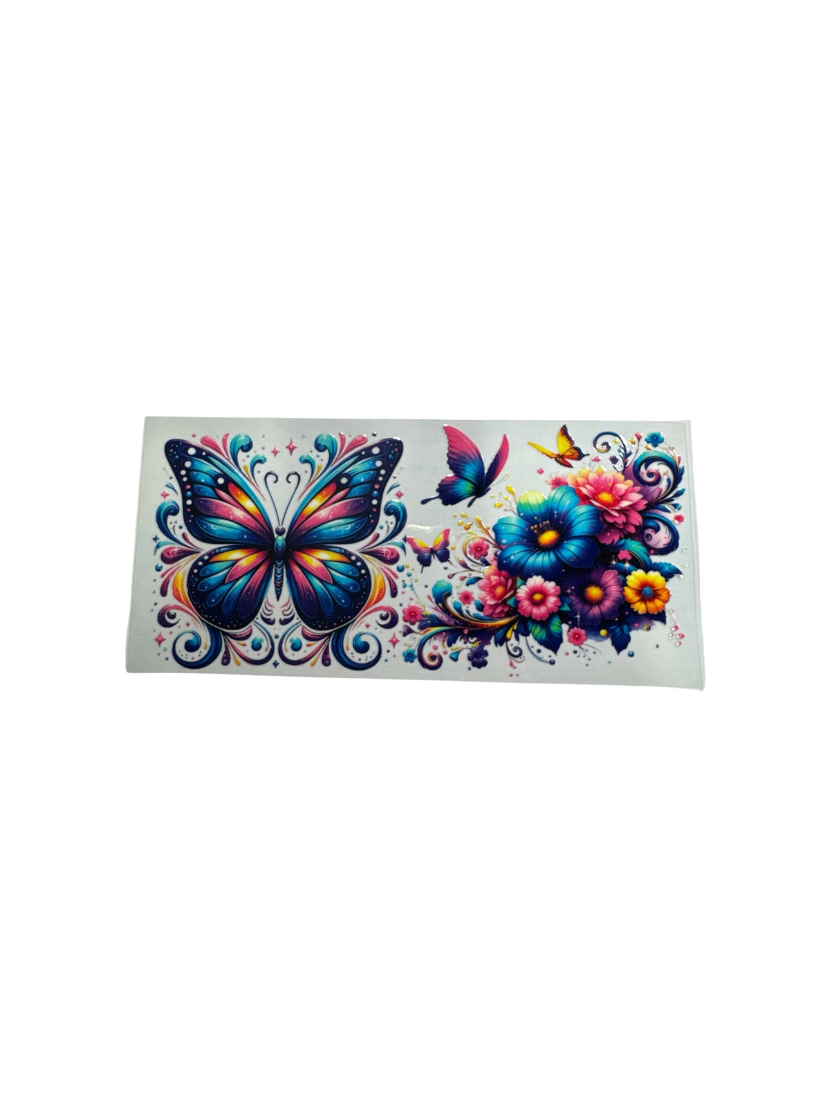 Butterfly Blue with Flower 16oz UV DTF Decal #696