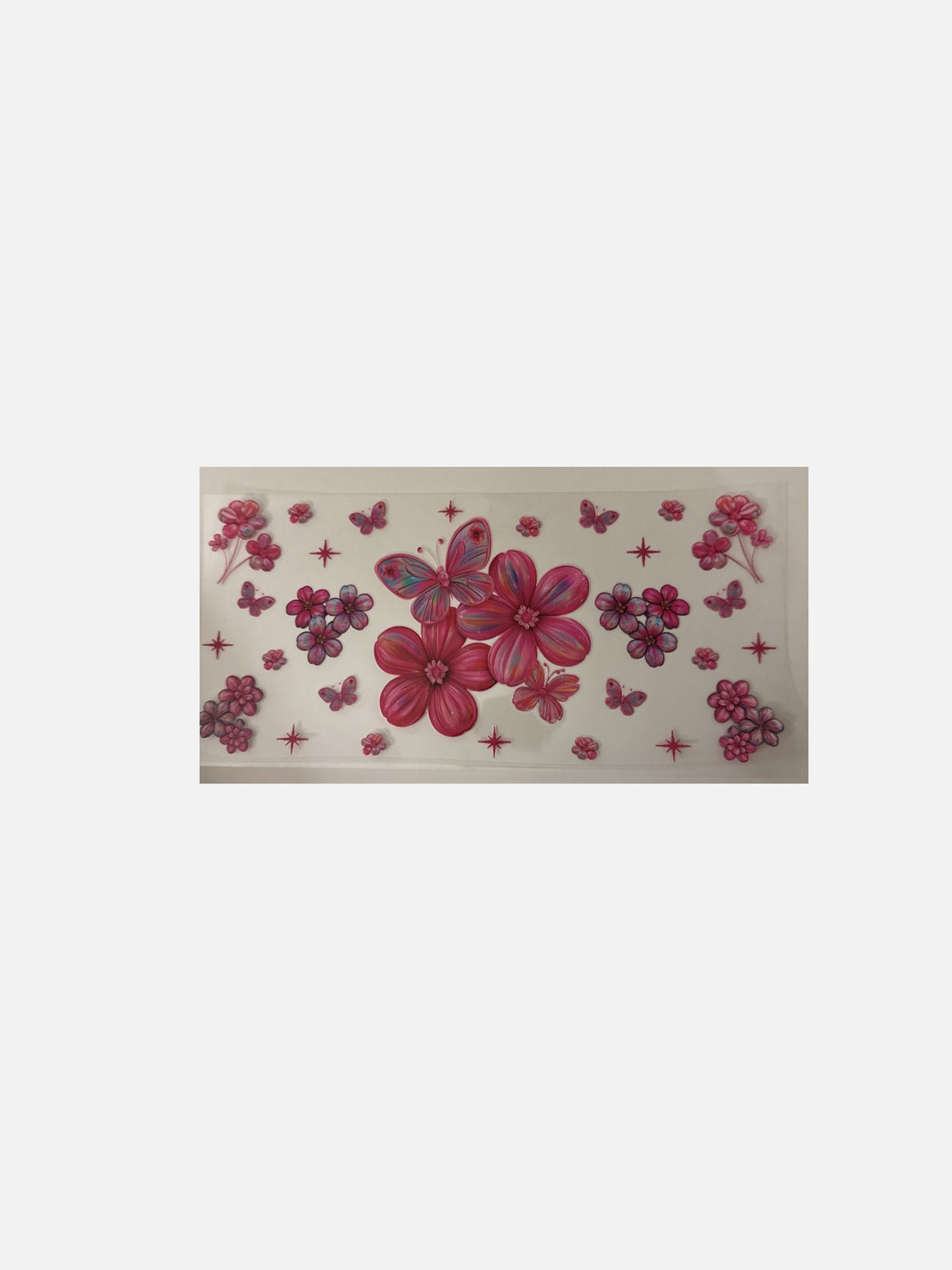 Flower Pink and Butterfly Pink 16oz UV DTF Decal Transfer #758