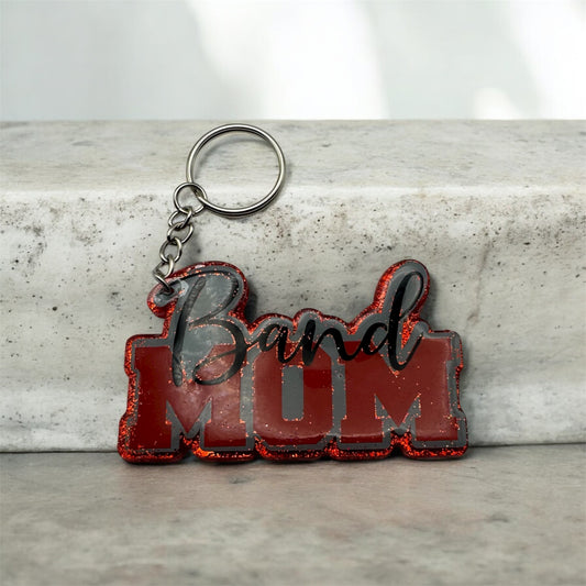 Band Mom Acrylic KEYCHAIN, Bag Tag - School Colors - Backpack