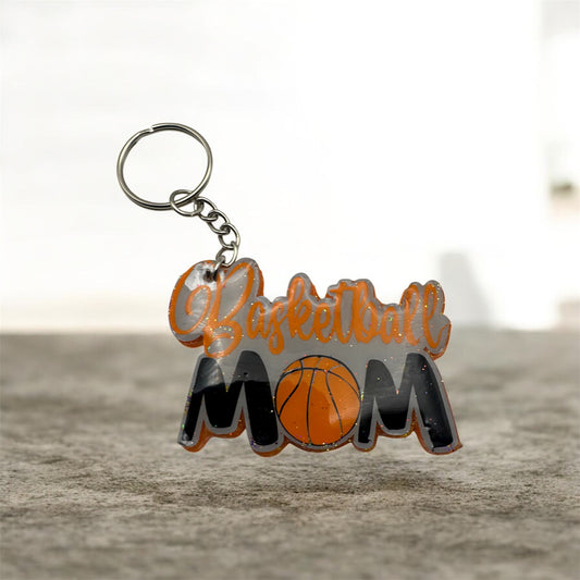 Basketball "MOM" Acrylic KEYCHAIN/Bag Tag. Custom Glitter
