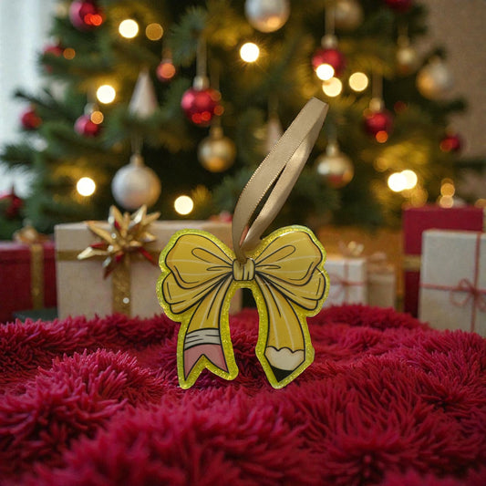 Pencil Bow ORNAMENT Teacher Appreciation - Custom and Personalized