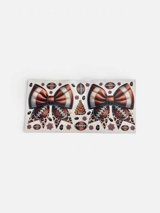 Football Bows with Leopard 16oz UV DTF Transfer for Cups #144