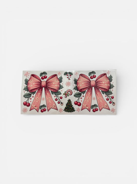 Christmas Bows with Poinsettias 16oz UV DTF Transfer #148 for Glass Cups | Cute Decal| Christmas Bow