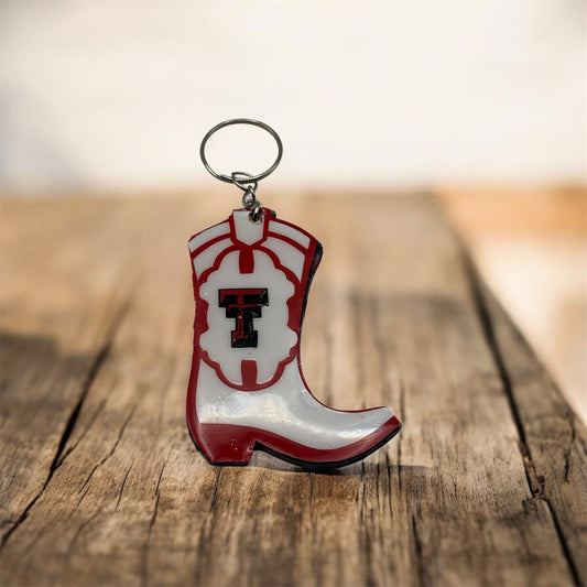 Lubbock Game Day Boot 3-inch Keychain – Red and Black Team Spirit