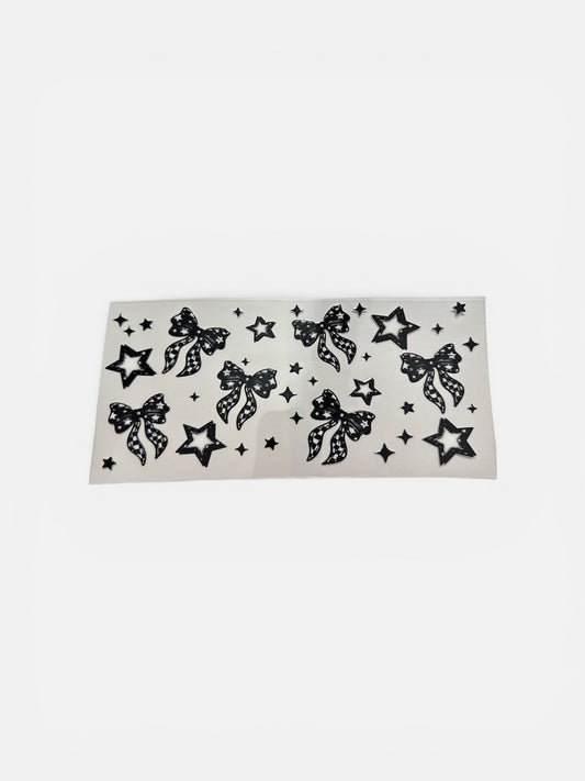 Bows Checkered and Stars UV DTF 16oz Cup Wrap, #154 Tumbler Decal