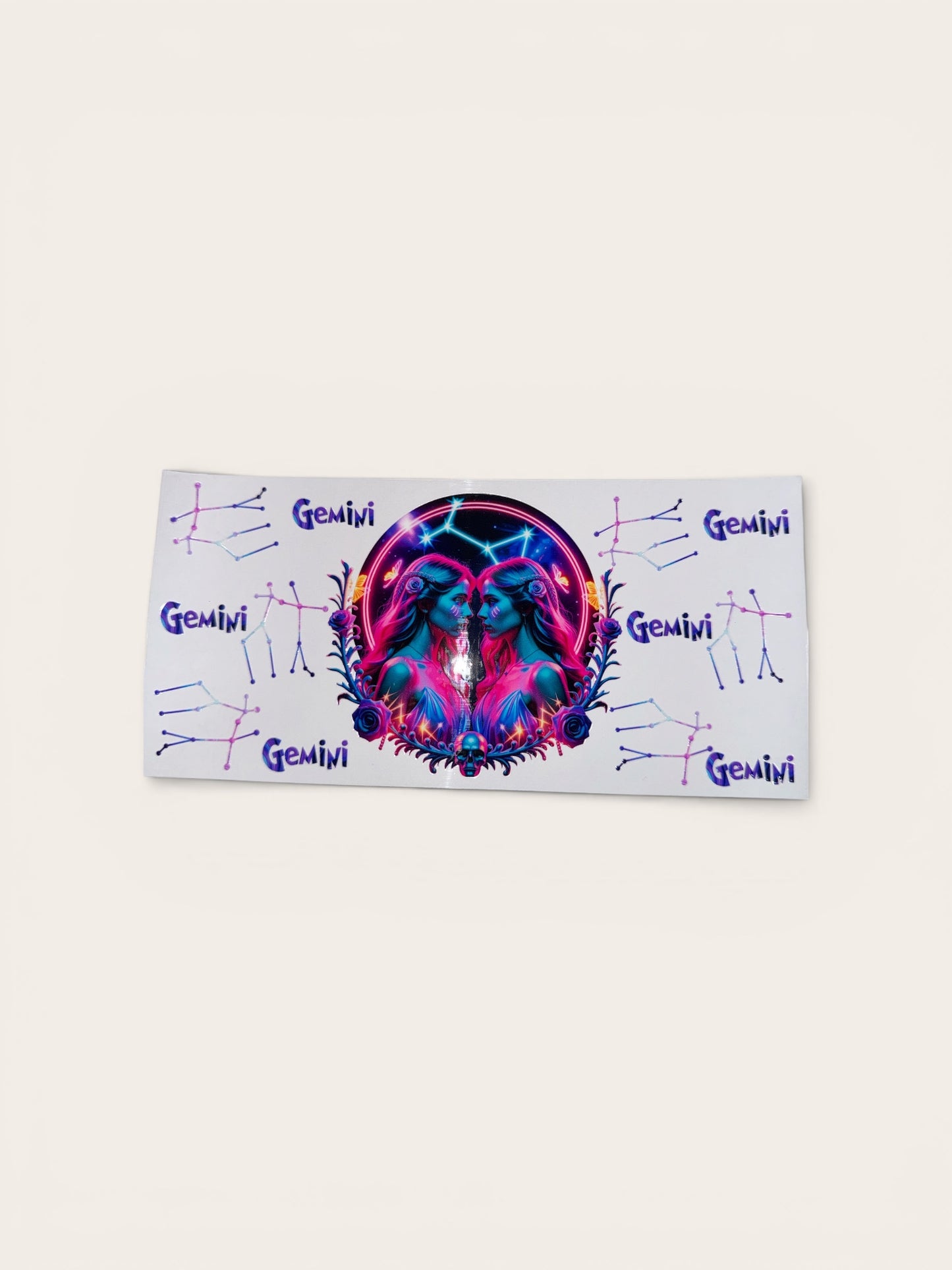 Gemini Zodiac Sign UV DTF 16oz Cup Wrap, #208 Tumbler Decal