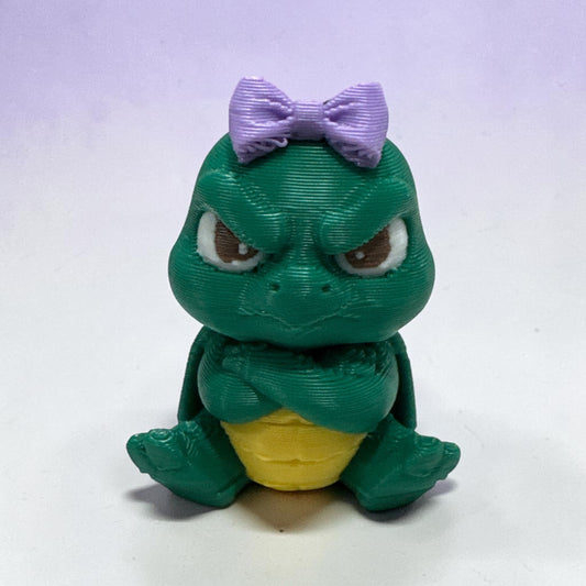 Angry Turtle with Purple Bow Straw Topper – Cute Silicone Drink Accessory for Tumblers